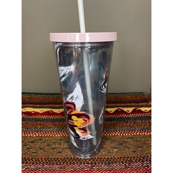 2019 Starbucks Peony Flower Floral Tumbler Venti Cold Cup 24 oz Pink Lid & Straw - Picture 3 of 5